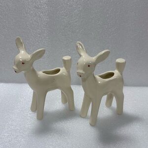 Vintage MCM  Shawnee Pottery Yellow Deer figurines Planters